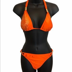 Hot Kiss Orange & Gold Bikini Size Medium